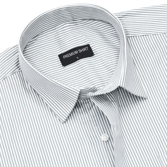 Light Grey Cotton Blend Stripes Shirt for Men