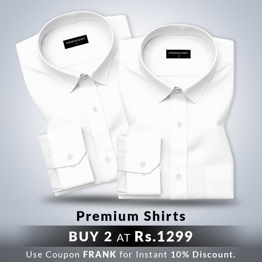 Combo of 2 Premium Cotton White Shirt for Man