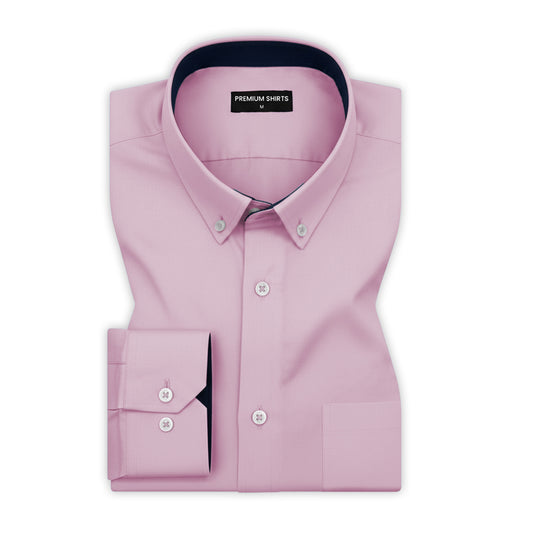 Light Pink Satin Contrast Collar Shirt for Men