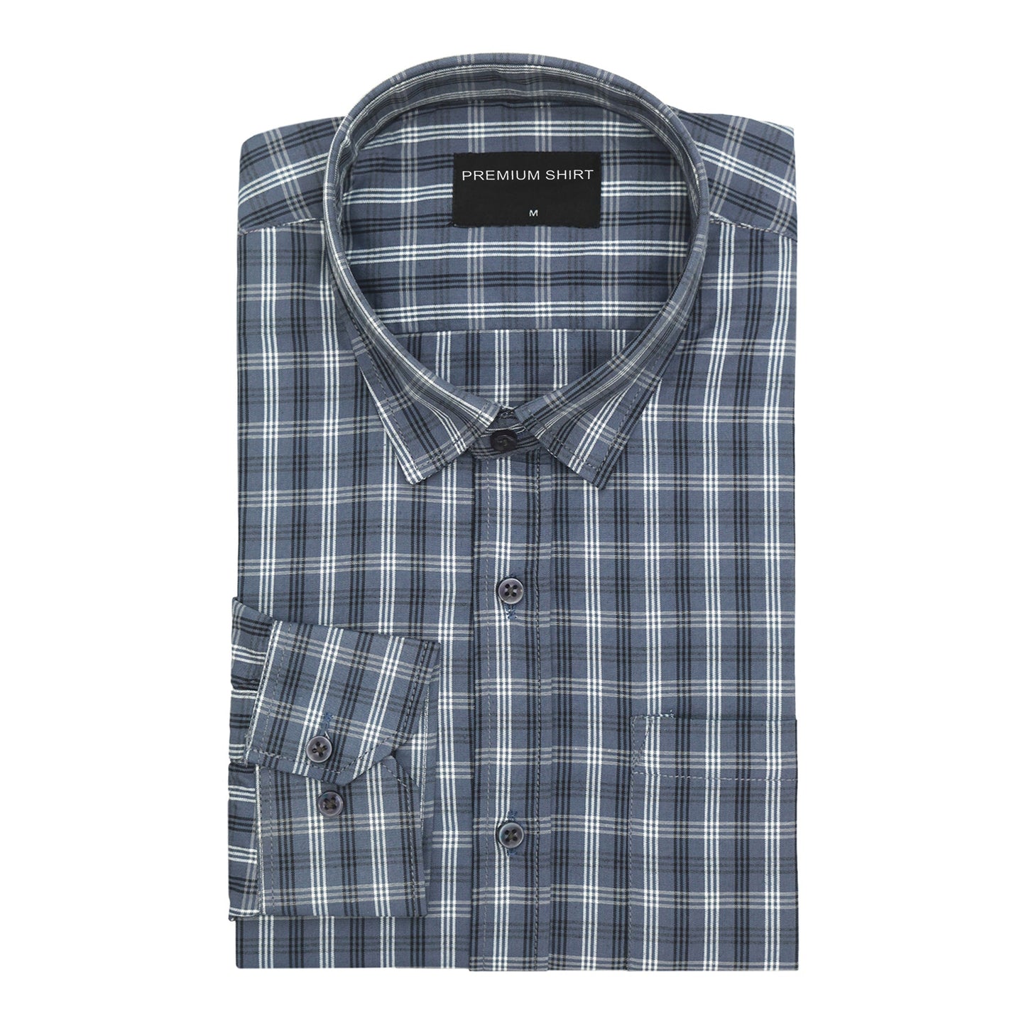 Dark Grey Classic Check Cotton Blend Shirt For Men