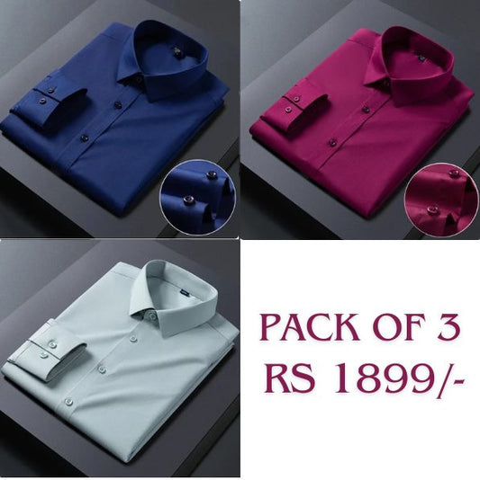 Pack of 3 Premium Cotton Shirt for Man (Navy,Maroon and Pista)