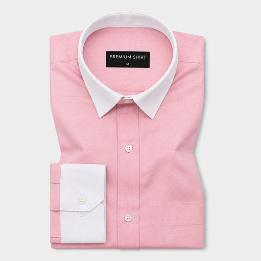 White Collar Pink Oxford Cotton Shirt For Men