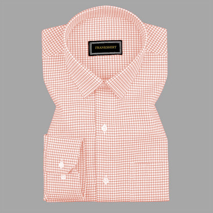Peach Check Button Down Oxford Cotton Shirt