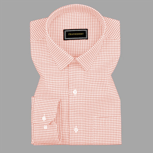 Peach Check Button Down Oxford Cotton Shirt