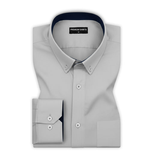 Silver Satin Contrast Collar Shirt for Men
