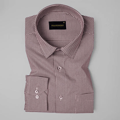 Maroon Check Button Down Oxford Cotton Shirt