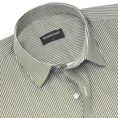 Olive Cotton Blend Stripes Shirt for Men
