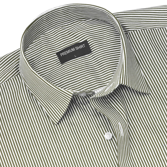 Olive Cotton Blend Stripes Shirt for Men