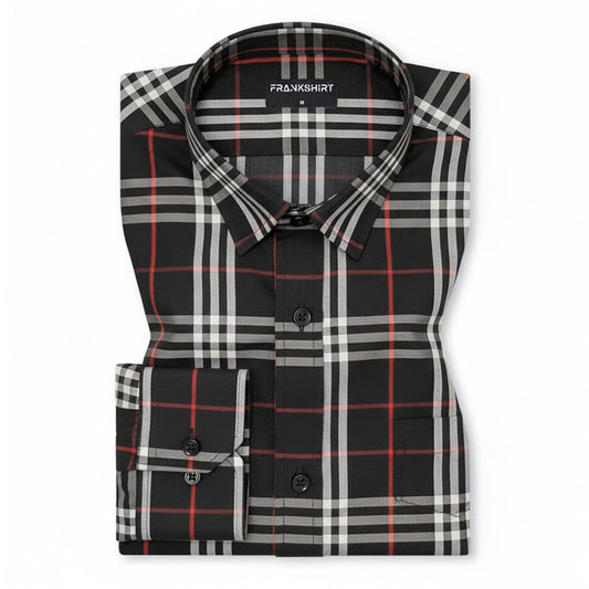 Black Tartan Check Cotton Shirt For Men