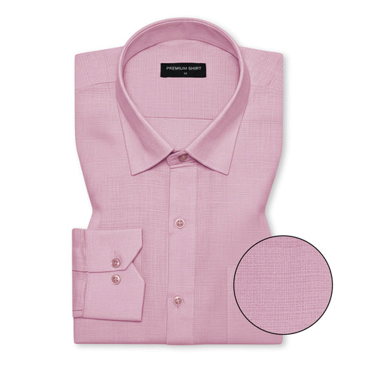 Solid Pink Textured Linen Shirt For Men