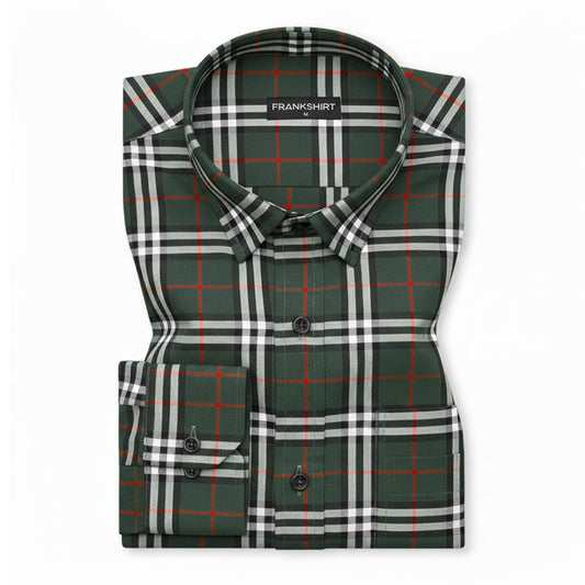 Green Tartan Check Cotton Shirt For Men