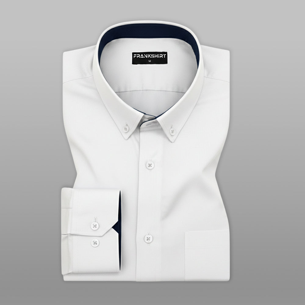 White Satin Contrast Collar Shirt for Men