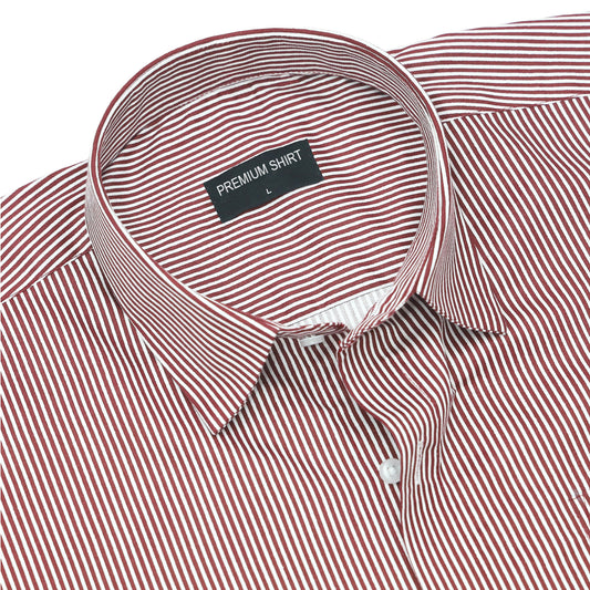 Maroon Cotton Blend Stripes Shirt for Men
