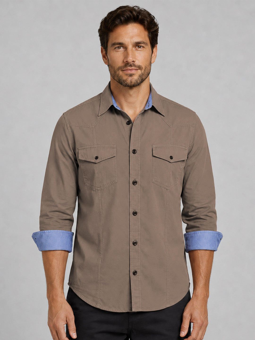 Pack Of 2 Cargo Style Brown & Khaki Shirt