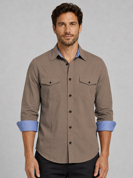 Pack Of 2 Cargo Style Brown & Khaki Shirt