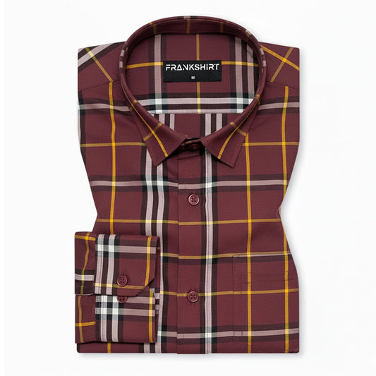 Red Tartan Check Cotton Shirt For Men