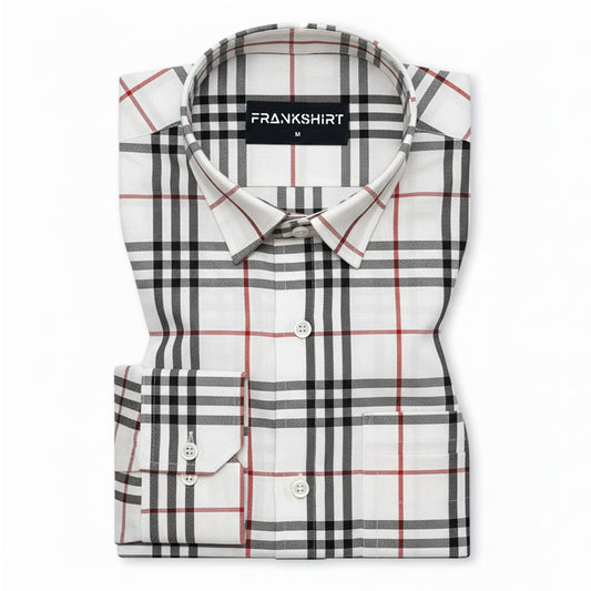 White Tartan Check Cotton Shirt For Men