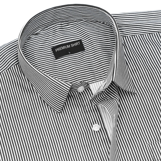 Black Cotton Blend Stripes Shirt for Men