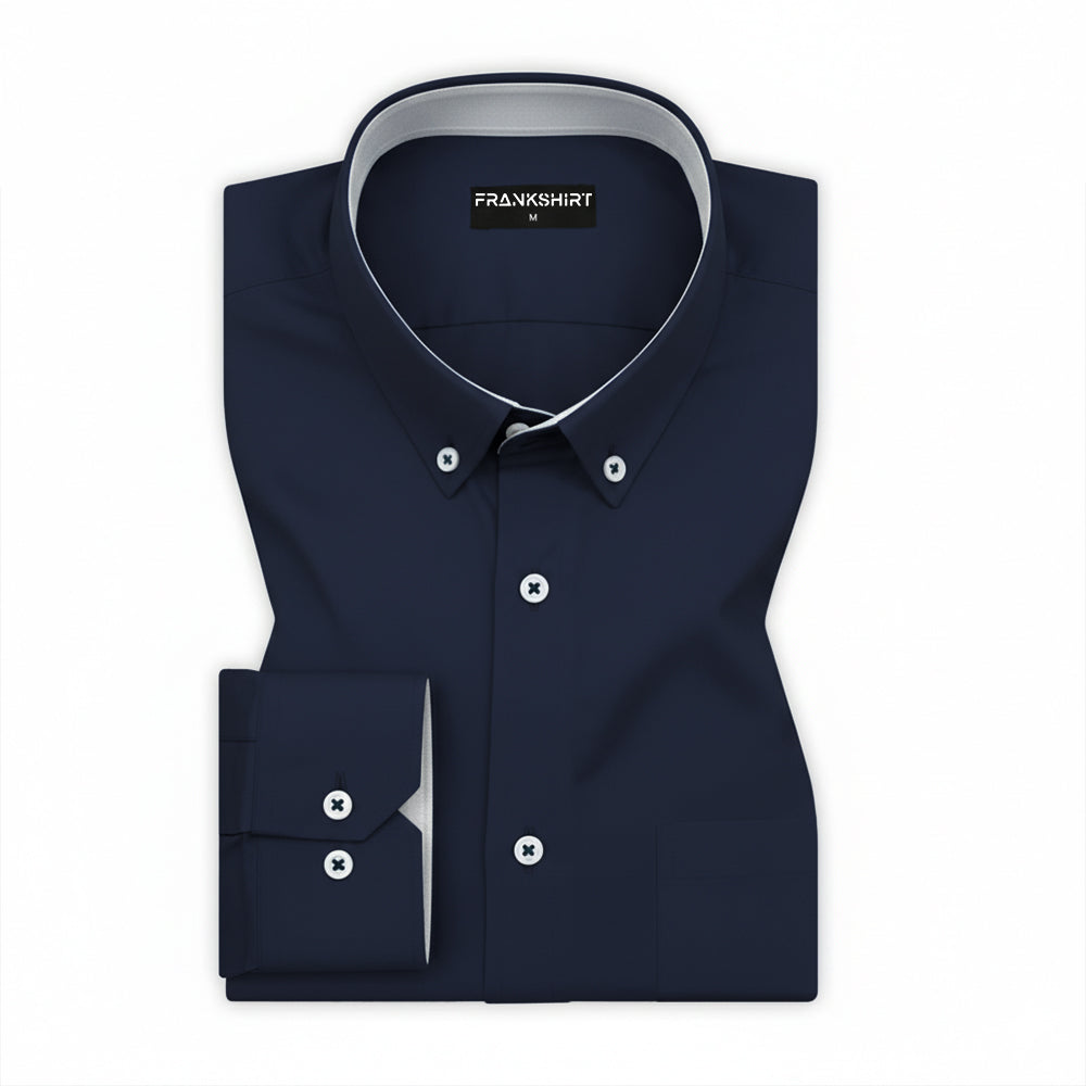 Navy Blue Satin Contrast Collar Shirt for Men