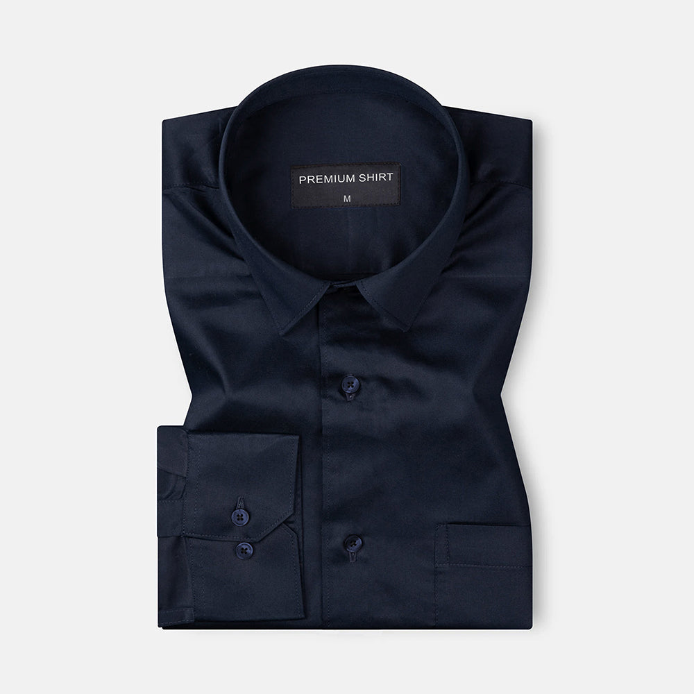 300GSM Deep Navy Premium Satin Shirt for Men