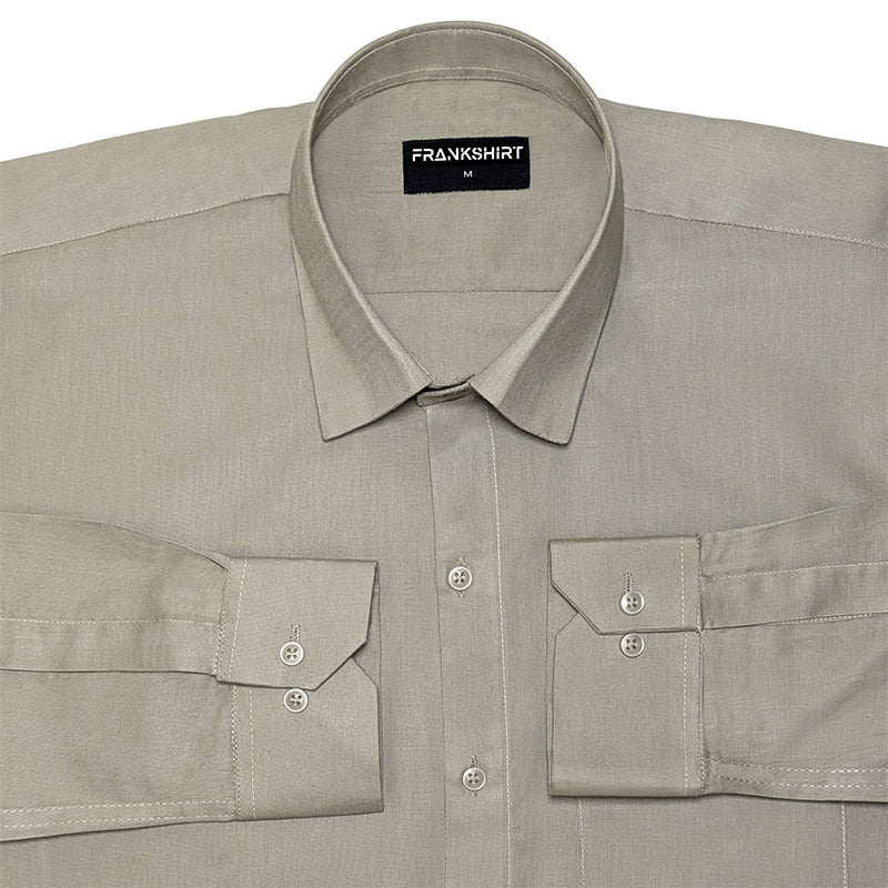 Khaki Grey Oxford Cotton Shirt For Men