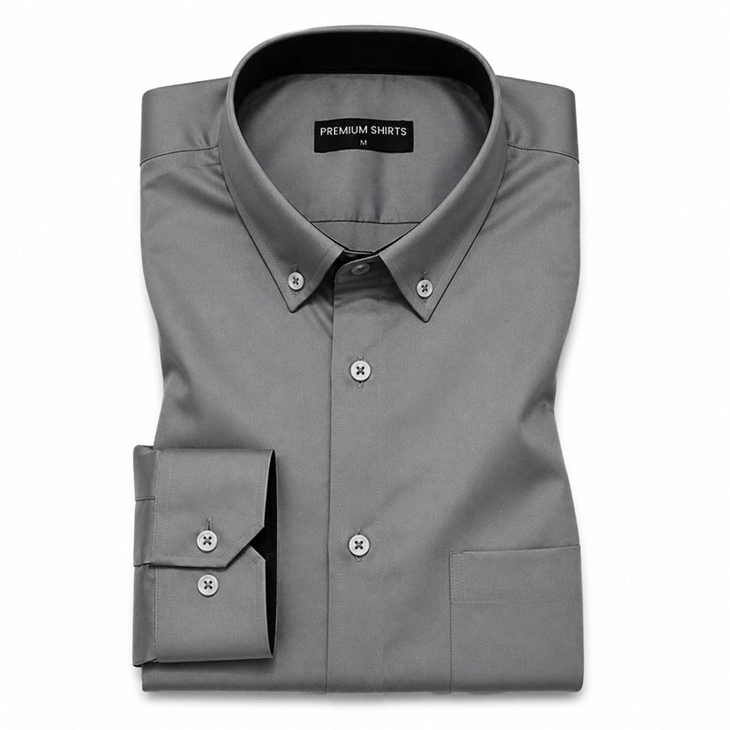 Dark Grey Satin Contrast Collar Shirt for Men