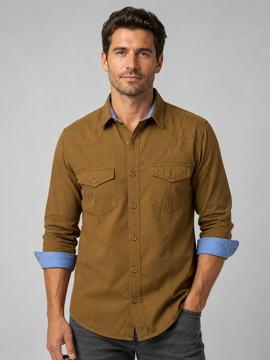 Pack Of 2 Cargo Style Cream & Mehendi Shirt