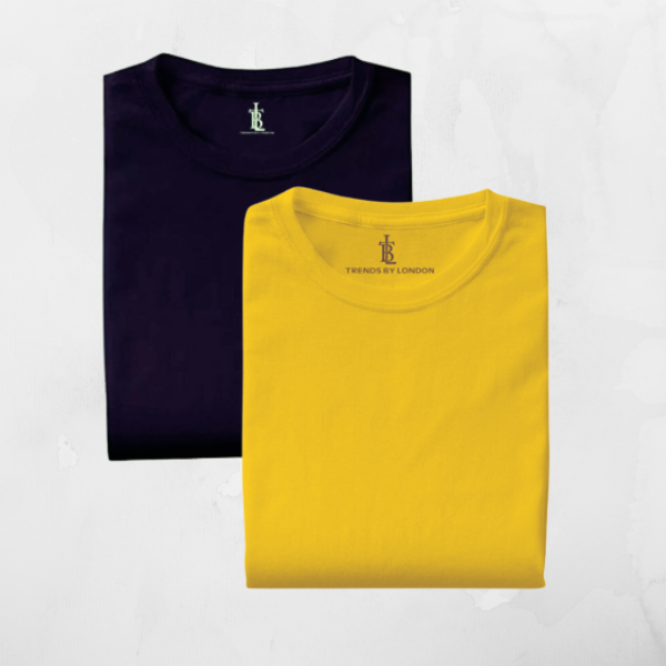 Combo of Half Sleeves 180 GSM T-Shirts for Men Cotton (Navy Blue and Mustard)