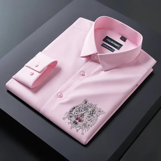 Tiger Designer Premium Cotton Without Pocket Solid Shirt for Man (Pink)