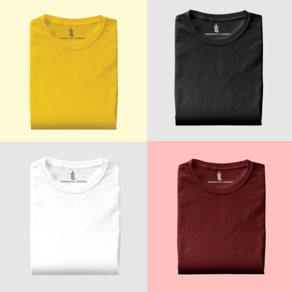 Pack of 4 Half Sleeves T-Shirts for Men 180 GSM (Mustard, Black, White and Maroon )