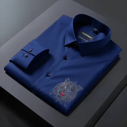 Tiger Designer Premium Cotton Without Pocket Solid Shirt for Man (Navy Blue)