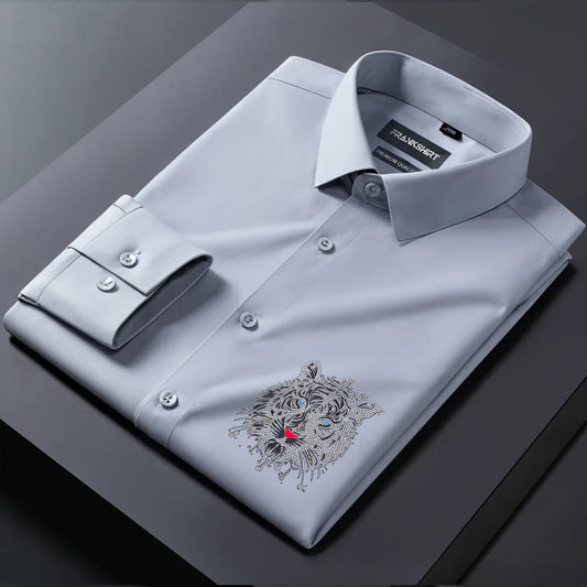 Tiger Designer Premium Cotton Without Pocket Solid Shirt for Man (Silver)