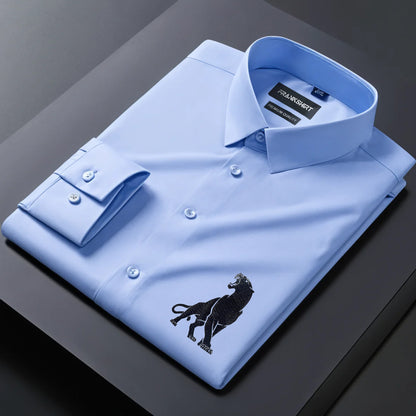 Leopard Designer Premium Cotton Without Pocket Solid Shirt for Man (Sky Blue)