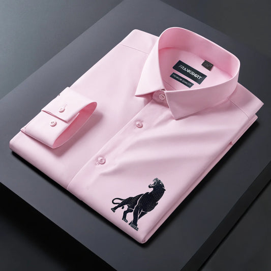 Leopard Designer Premium Cotton Without Pocket Solid Shirt for Man (Pink)