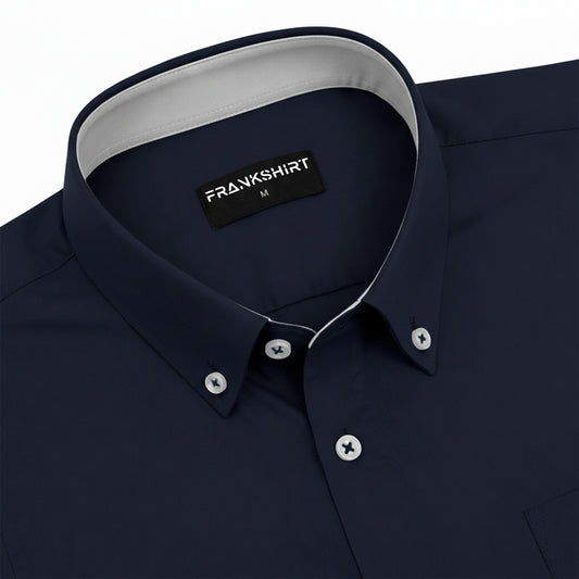 Navy Blue Satin Contrast Collar Shirt for Men
