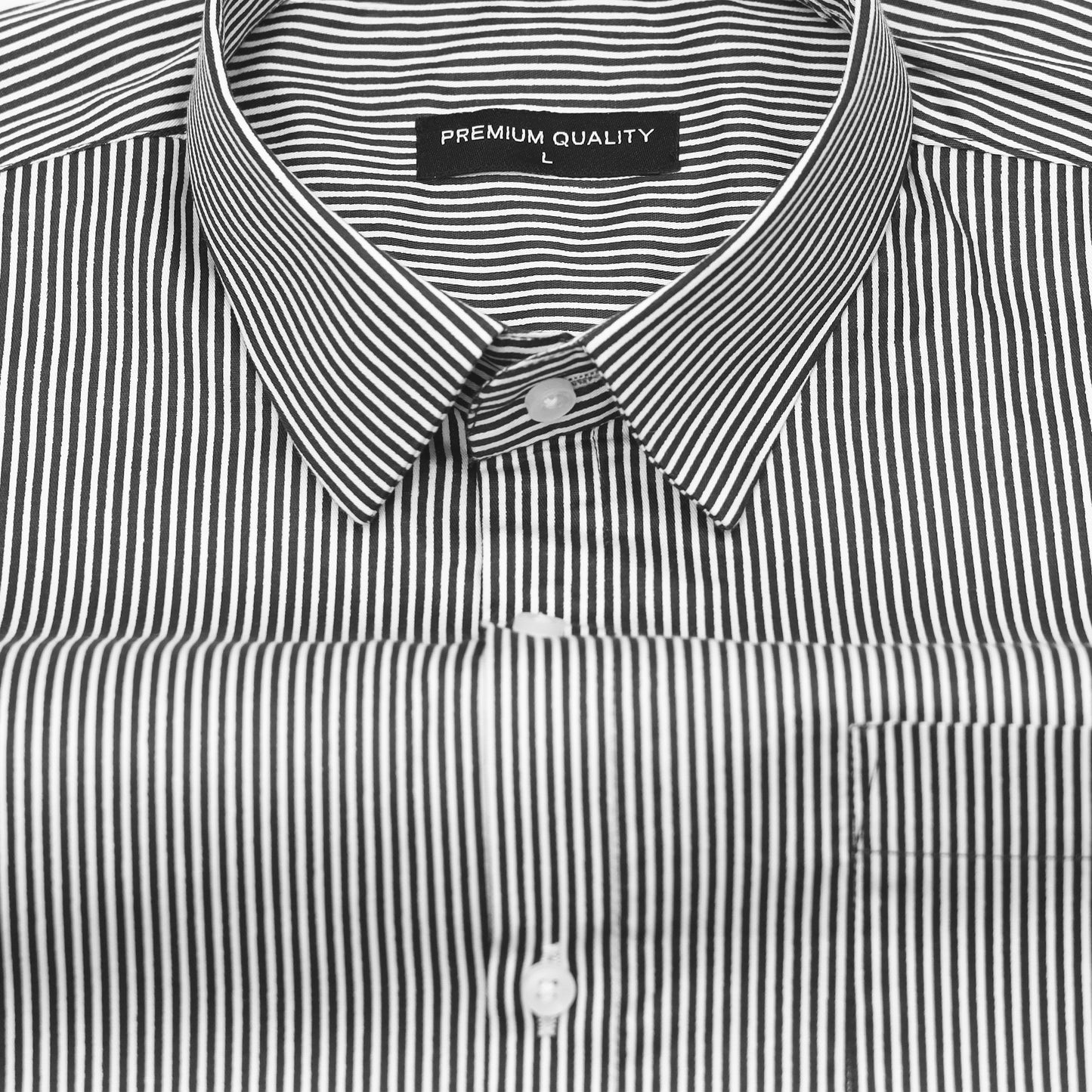 Black Cotton Blend Stripes Shirt for Men