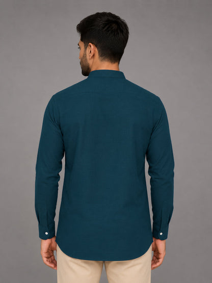 Urban Fit Royal Blue Short Linen Kurta For Men