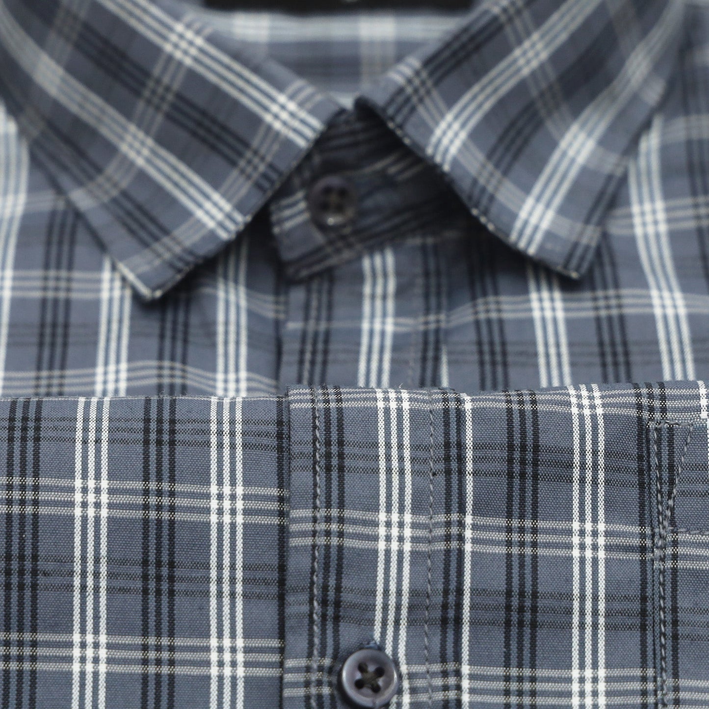 Dark Grey Classic Check Cotton Blend Shirt For Men