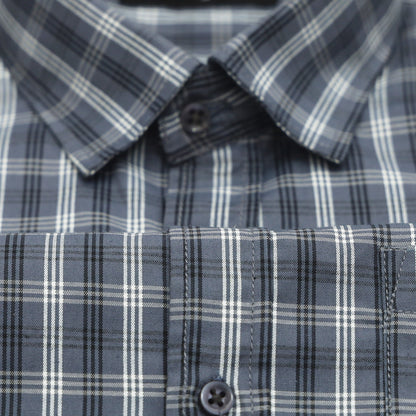 Dark Grey Classic Check Cotton Blend Shirt For Men