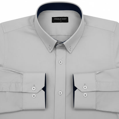 Silver Satin Contrast Collar Shirt for Men