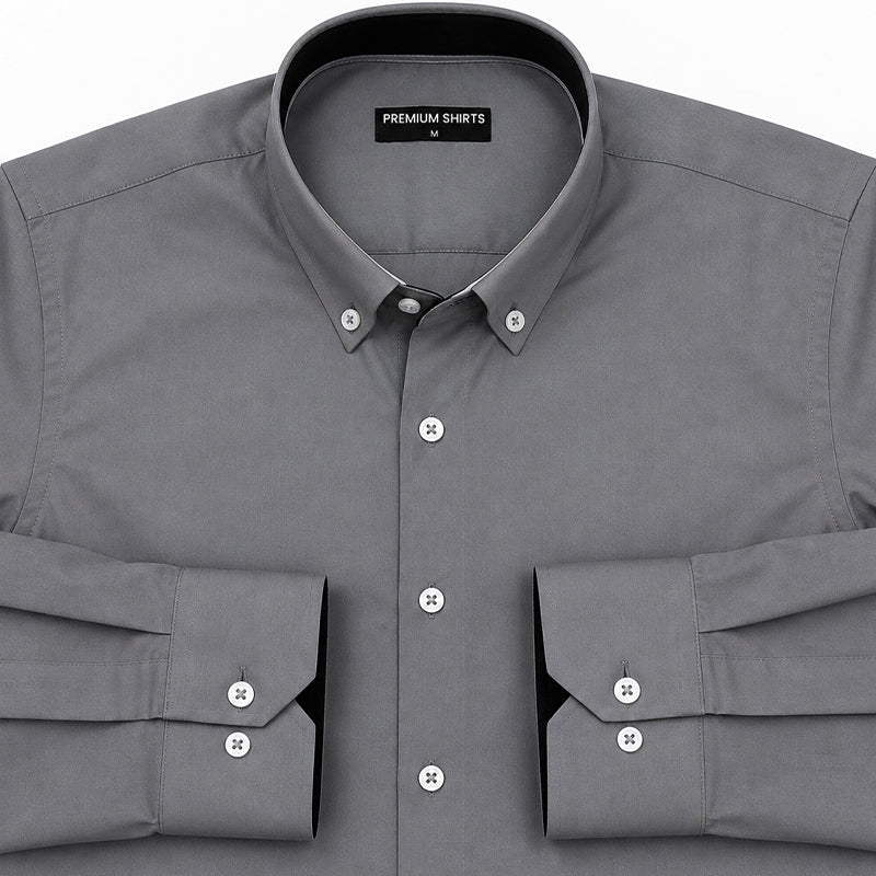 Dark Grey Satin Contrast Collar Shirt for Men