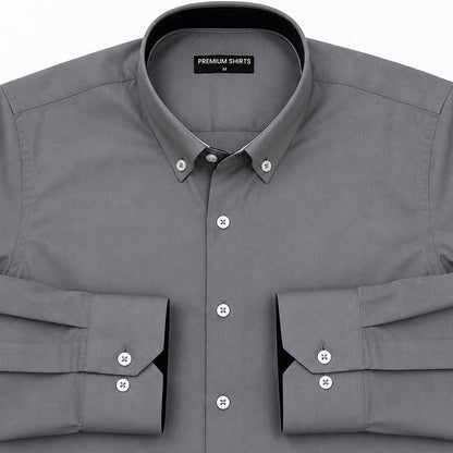 Dark Grey Satin Contrast Collar Shirt for Men