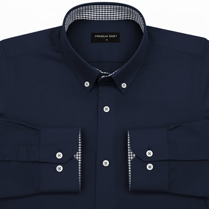 Navy Satin Contrast Check Collar Shirt for Men