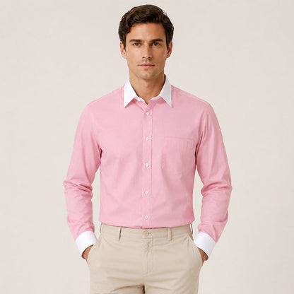 White Collar Pink Oxford Cotton Shirt For Men