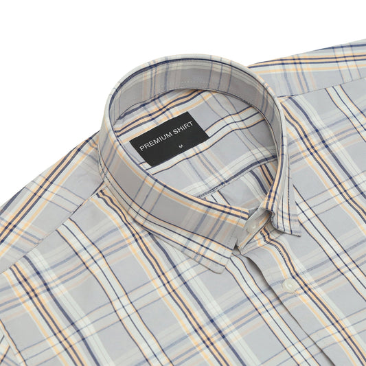 Graphite Mustard Classic Check Paper Cotton Shirt For Men