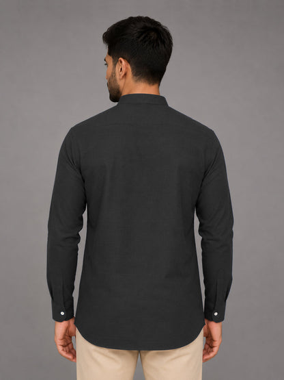Urban Fit Dark Grey Short Linen Kurta For Men