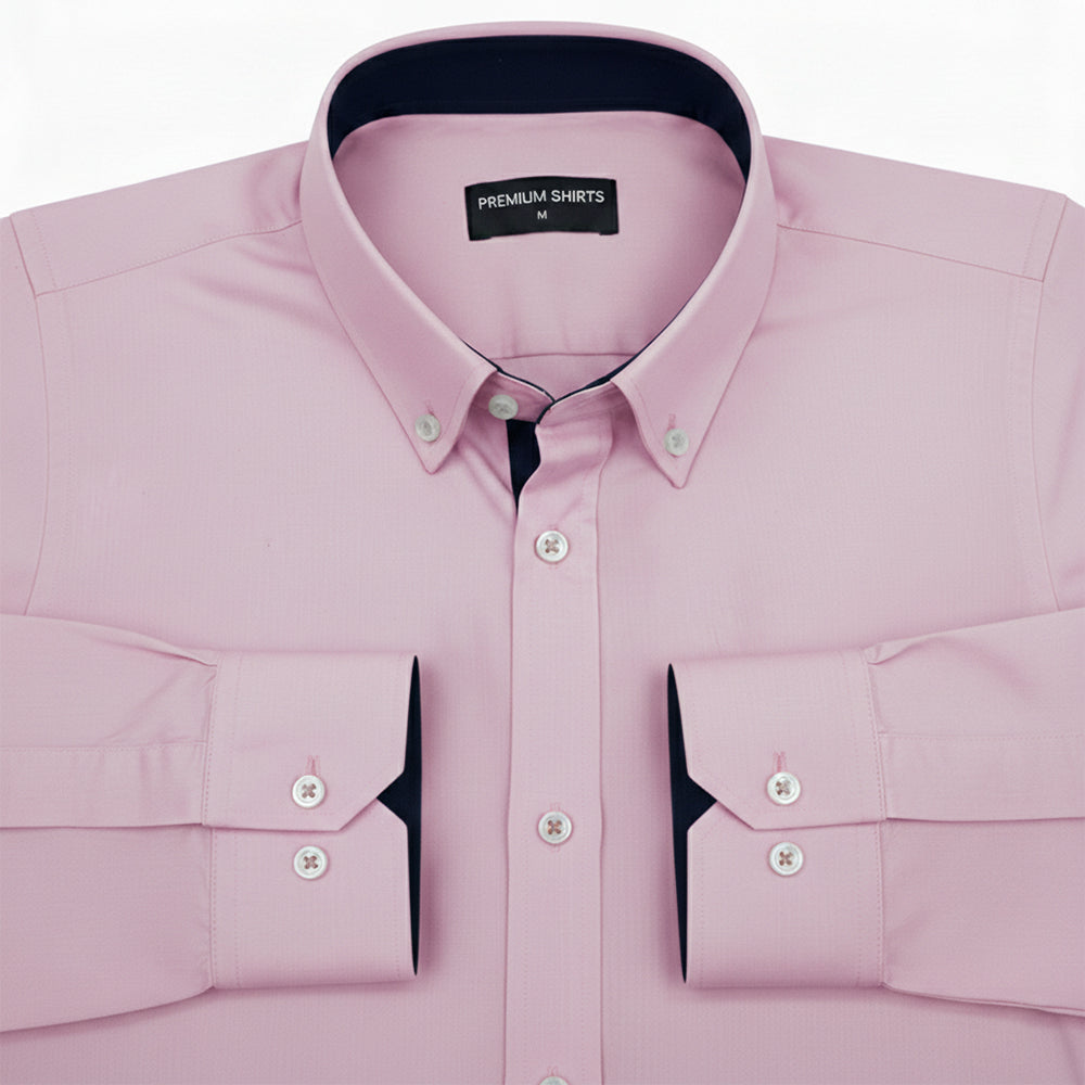 Light Pink Satin Contrast Collar Shirt for Men