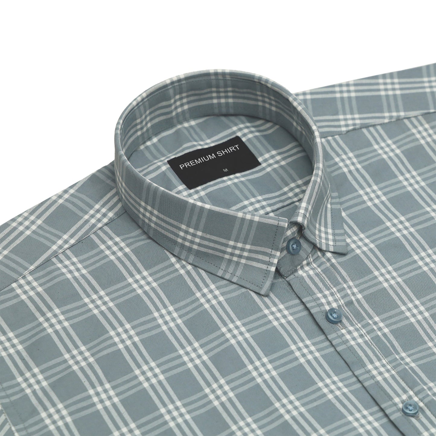 Frosted Teal Classic Check Paper Cotton Shirt For Men