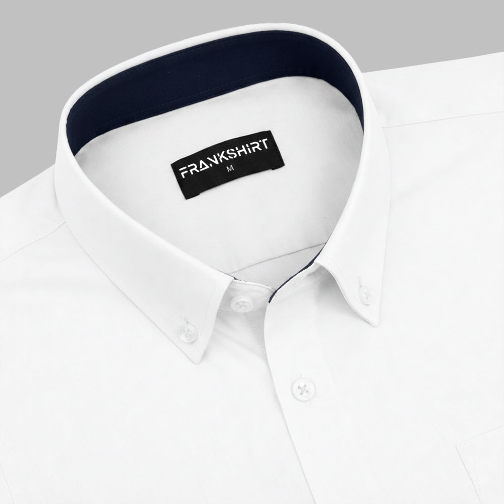 White Satin Contrast Collar Shirt for Men