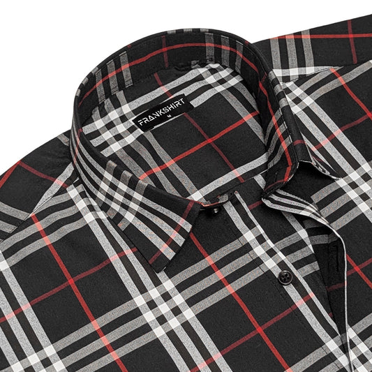 Black Tartan Check Cotton Shirt For Men